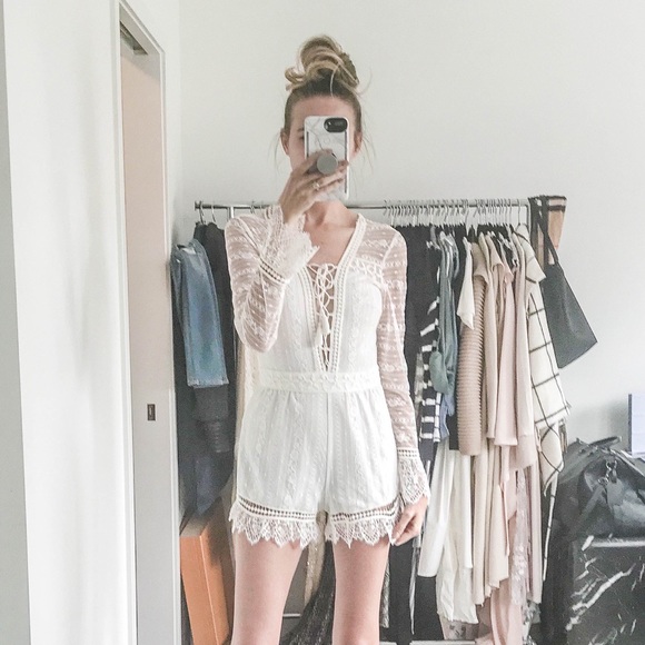 white long sleeve lace romper